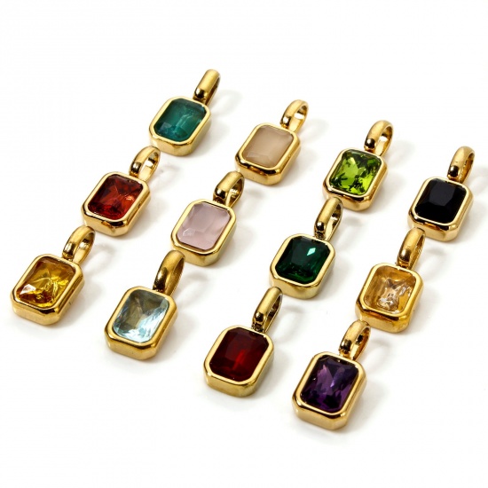 Picture of Eco-friendly PVD Vacuum Plating 304 Stainless Steel Birthstone Charms 18K Gold Plated Octagon 16mm x 7mm