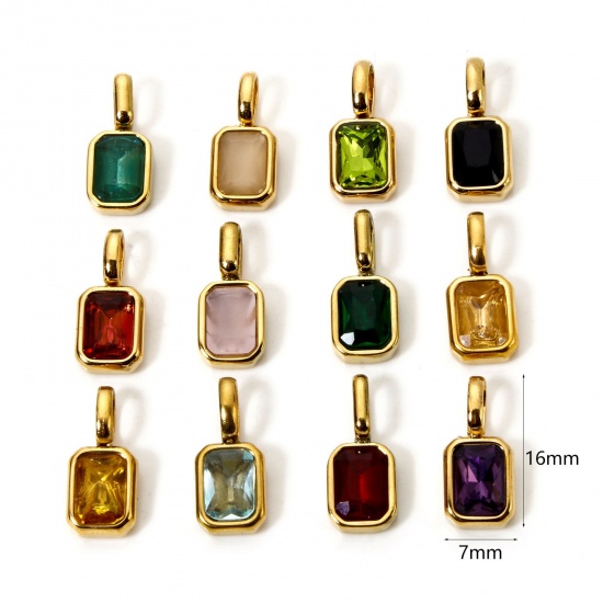 Picture of Eco-friendly PVD Vacuum Plating 304 Stainless Steel Birthstone Charms 18K Gold Plated Octagon 16mm x 7mm