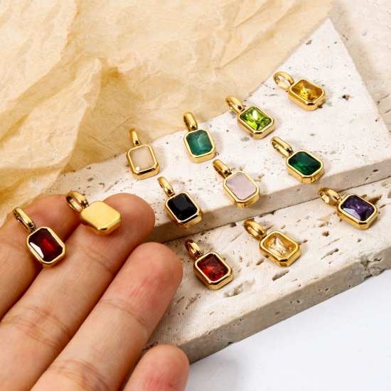 Picture of Eco-friendly PVD Vacuum Plating 304 Stainless Steel Birthstone Charms 18K Gold Plated Octagon 16mm x 7mm