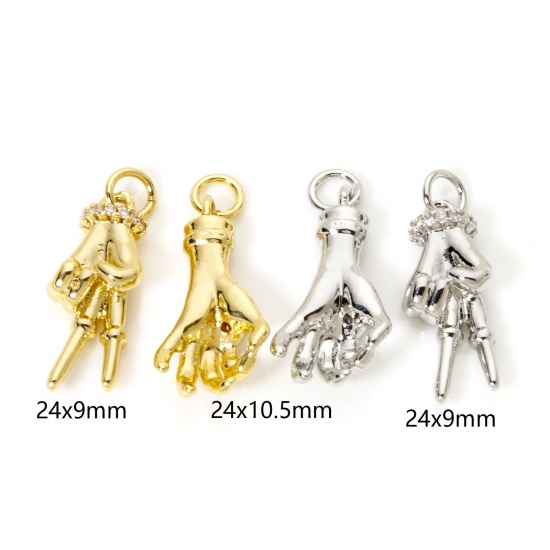 Изображение 2 PCs Brass Charms Multicolor Hand Sign Gesture 3D