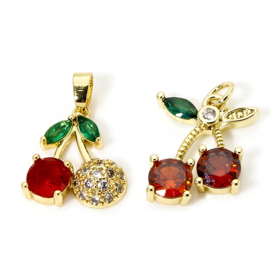 Picture of 2 PCs Brass Charms 18K Gold Plated Cherry Fruit