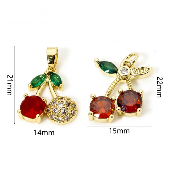 Picture of 2 PCs Brass Charms 18K Gold Plated Cherry Fruit