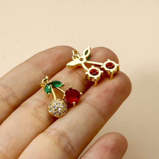 Picture of 2 PCs Brass Charms 18K Gold Plated Cherry Fruit