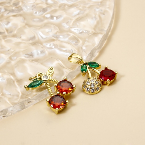 Picture of 2 PCs Brass Charms 18K Gold Plated Cherry Fruit