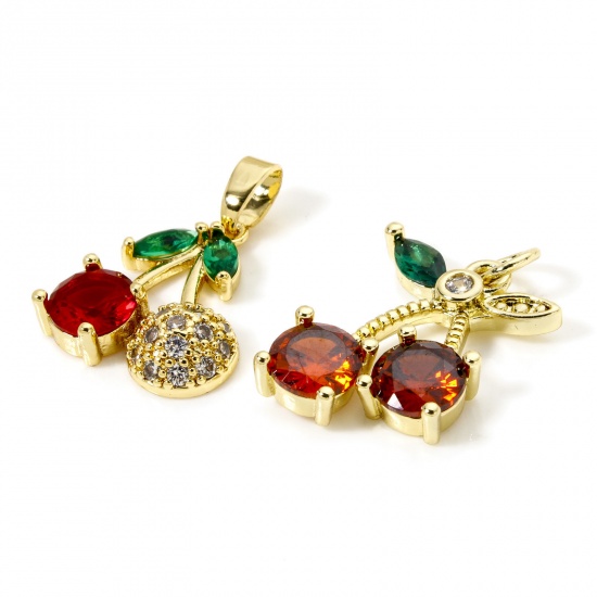 Picture of 2 PCs Brass Charms 18K Gold Plated Cherry Fruit