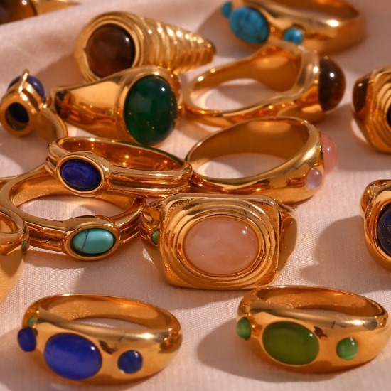 Imagen de 1 Unidad Recubrimiento al Vacío PVD Ecológico Elegante Sencillo 18K Oro Real Chapado Acero Inoxidable Circón incrustado Anillos Para Mujeres 17.3mm (US size 7)