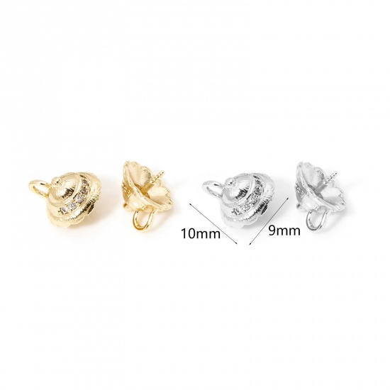 Immagine di 2 PCs Eco-friendly Brass Pearl Pendant Connector Bail Pin Cap Real Gold Plated Teapot 10mm x 9mm, Needle Thickness: 0.9mm