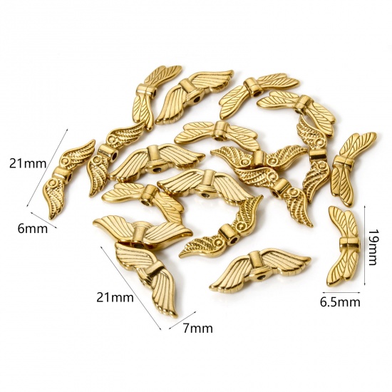Picture of Eco-friendly Vacuum Plating 304 Stainless Steel Beads For DIY Jewelry Making 18K Real Gold Plated Wing