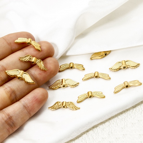 Picture of Eco-friendly Vacuum Plating 304 Stainless Steel Beads For DIY Jewelry Making 18K Real Gold Plated Wing
