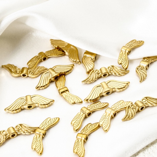 Picture of Eco-friendly Vacuum Plating 304 Stainless Steel Beads For DIY Jewelry Making 18K Real Gold Plated Wing