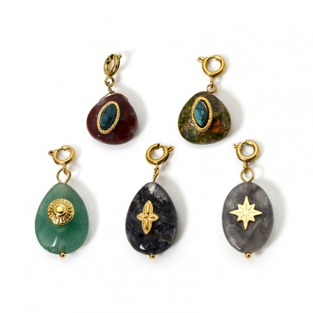 1 Unidad Recubrimiento al Vacío PVD Ecológico 304 Acero Inoxidable & Gema Clip en Charms Para Vintage Charm Pulseras Gota 18K Oro Real Chapado Multicolor Estrella Con Cierre De Resorte