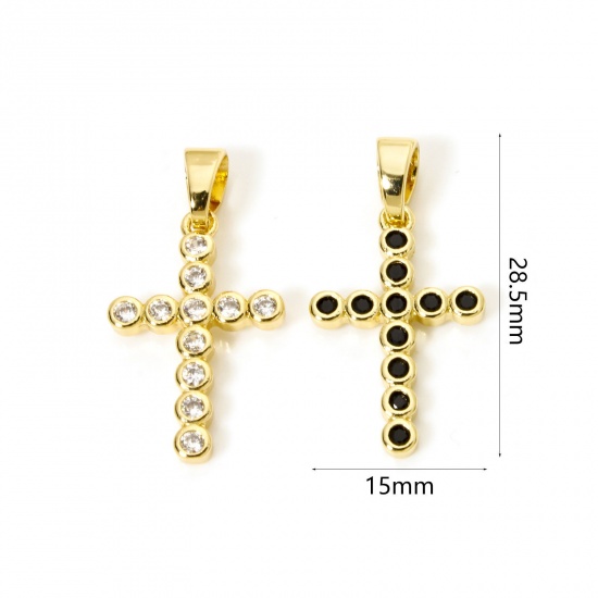 Immagine di 1 Pz Ecologico Ottone Religione Ciondoli Pendenti Croce 18K Vero Oro Placcato 28.5mm x 15mm