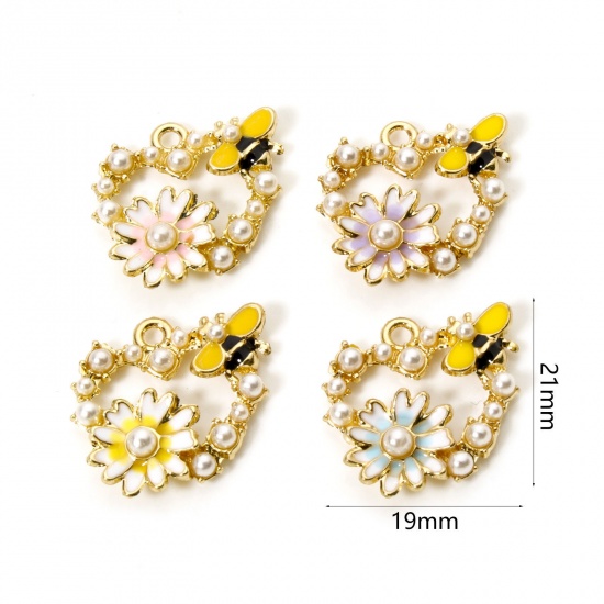 Imagen de 5 Unidades Zamak Insecto Colgantes Chapado en Oro Multicolor Corazón Abeja Esmalte 21mm x 19mm