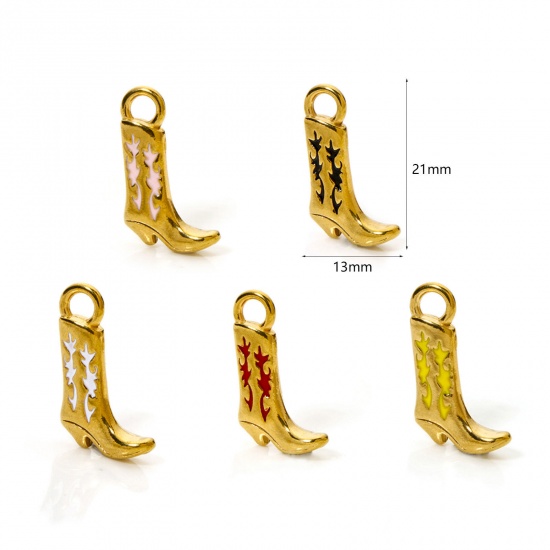 Imagen de 1 Unidad Recubrimiento al Vacío PVD Ecológico 304 Acero Inoxidable Vaquero del Oeste Colgantes Bota Chapado en Oro de 18K Esmalte 21mm x 13mm