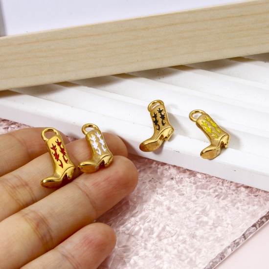Imagen de 1 Unidad Recubrimiento al Vacío PVD Ecológico 304 Acero Inoxidable Vaquero del Oeste Colgantes Bota Chapado en Oro de 18K Esmalte 21mm x 13mm