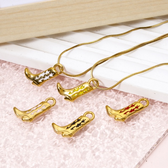 Imagen de 1 Unidad Recubrimiento al Vacío PVD Ecológico 304 Acero Inoxidable Vaquero del Oeste Colgantes Bota Chapado en Oro de 18K Esmalte 21mm x 13mm