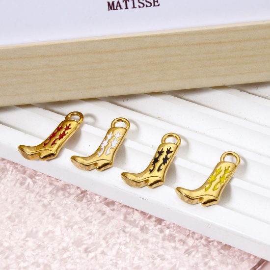 Imagen de 1 Unidad Recubrimiento al Vacío PVD Ecológico 304 Acero Inoxidable Vaquero del Oeste Colgantes Bota Chapado en Oro de 18K Esmalte 21mm x 13mm
