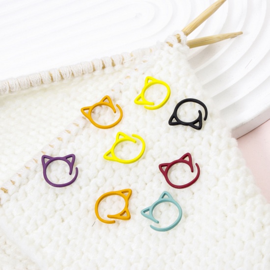 Picture of Zinc Based Alloy Knitting Stitch Markers Cat Animal Multicolor 17mm x 17mm