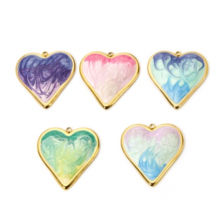 1 Piece Eco-friendly PVD Vacuum Plating 304 Stainless Steel Valentine's Day Pendants 18K Real Gold Plated Multicolor Heart Enamel 3.1cm x 2.9cm