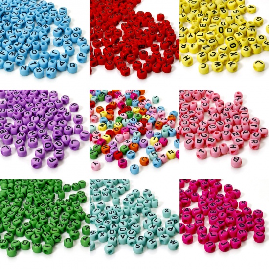 Изображение 500 PCs Acrylic Beads For DIY Jewelry Making Multicolor Flat Round At Random Mixed Message " A-Z " About 7mm x 6mm, Hole: Approx 2.6mm