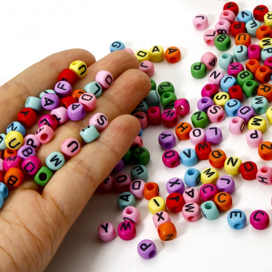 Изображение 500 PCs Acrylic Beads For DIY Jewelry Making Multicolor Flat Round At Random Mixed Message " A-Z " About 7mm x 6mm, Hole: Approx 2.6mm