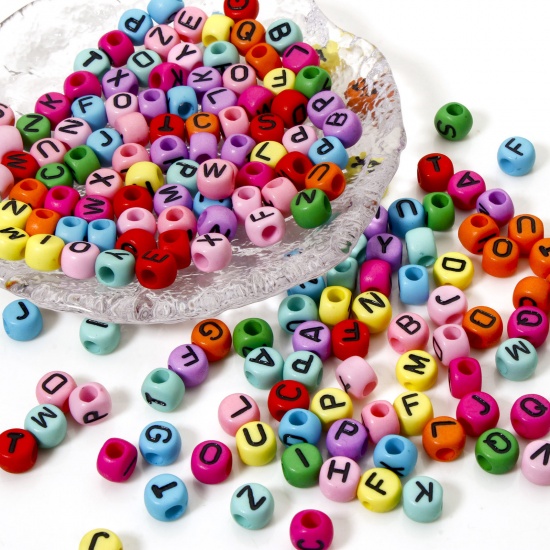 Изображение 500 PCs Acrylic Beads For DIY Jewelry Making Multicolor Flat Round At Random Mixed Message " A-Z " About 7mm x 6mm, Hole: Approx 2.6mm