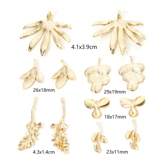 Изображение 2 PCs Eco-friendly Brass Pendants 18K Real Gold Plated Leaf