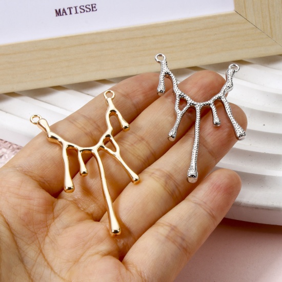 Picture of Eco-friendly Brass Connectors Charms Pendants Melted Drop Real Gold Plated 5cm x 2.9cm