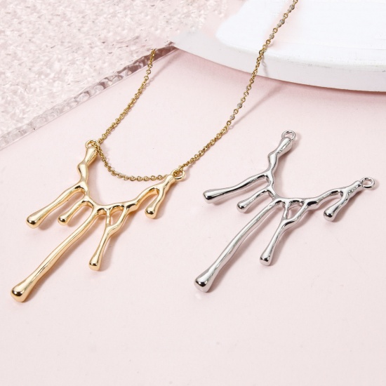 Picture of Eco-friendly Brass Connectors Charms Pendants Melted Drop Real Gold Plated 5cm x 2.9cm