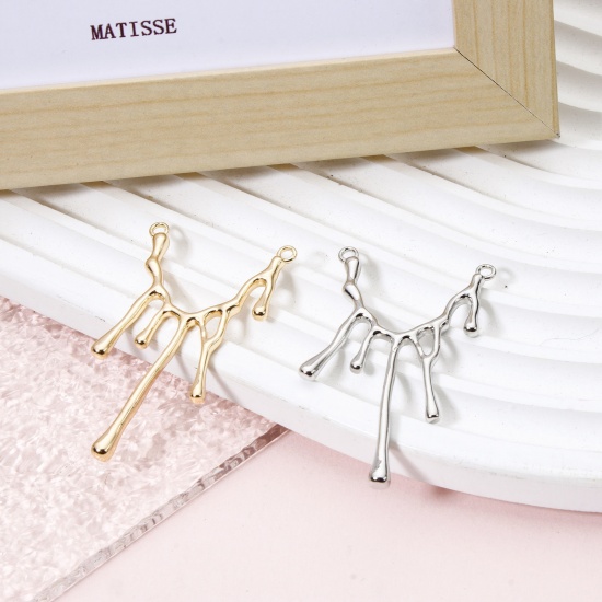 Picture of Eco-friendly Brass Connectors Charms Pendants Melted Drop Real Gold Plated 5cm x 2.9cm