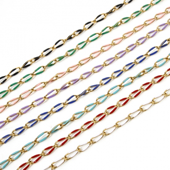 Bild von Umweltfreundlich 201 Edelstahl Emaille Panzerkette Kette Für handgefertigte Schmuckherstellung Vergoldet Bunt 9x4mm
