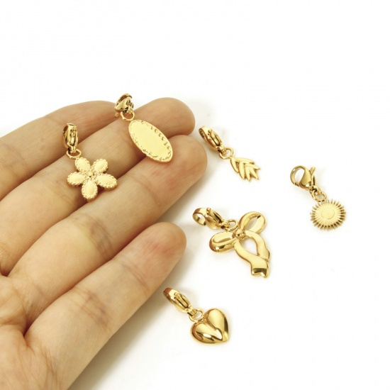 Picture of Eco-friendly PVD Vacuum Plating 304 Stainless Steel Clip On Charms For Vintage Charm Bracelets 14K Real Gold Plated Sun Shell With Lobster Claw Clasp