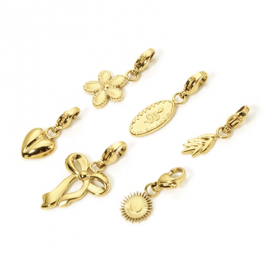 Picture of Eco-friendly PVD Vacuum Plating 304 Stainless Steel Clip On Charms For Vintage Charm Bracelets 14K Real Gold Plated Sun Shell With Lobster Claw Clasp