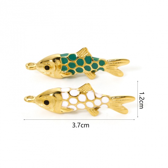 Picture of Eco-friendly PVD Vacuum Plating 304 Stainless Steel Ocean Jewelry Pendants 14K Real Gold Plated Multicolor Fish Animal Enamel 3.7cm x 1.2cm