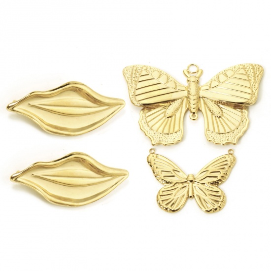 Picture of Eco-friendly PVD Vacuum Plating 304 Stainless Steel Insect Connectors Charms Pendants 18K Real Gold Plated Butterfly Animal