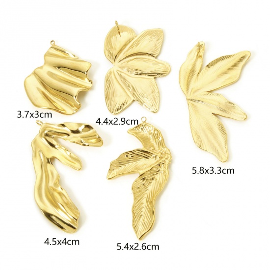 Immagine di 1 Pz Placcatura Sottovuoto PVD Ecologica 304 Acciaio Inossidabile Collezione Flora Ciondoli Pendenti Foglia 18K Vero Oro Placcato