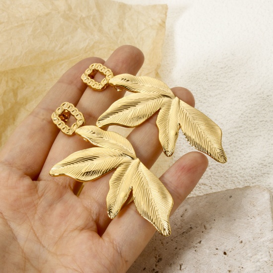 Immagine di 1 Pz Placcatura Sottovuoto PVD Ecologica 304 Acciaio Inossidabile Collezione Flora Ciondoli Pendenti Foglia 18K Vero Oro Placcato