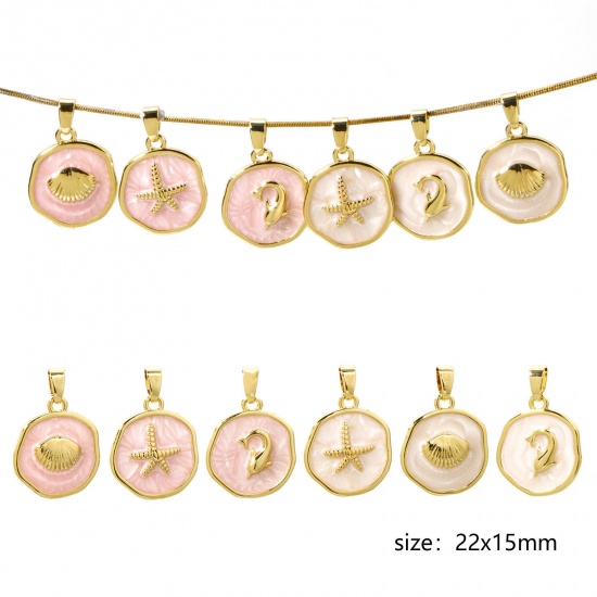 Imagen de 2 Unidades Latón Colgantes Charms Oro Real Chapado Irregular Esmalte 22mm x 15mm