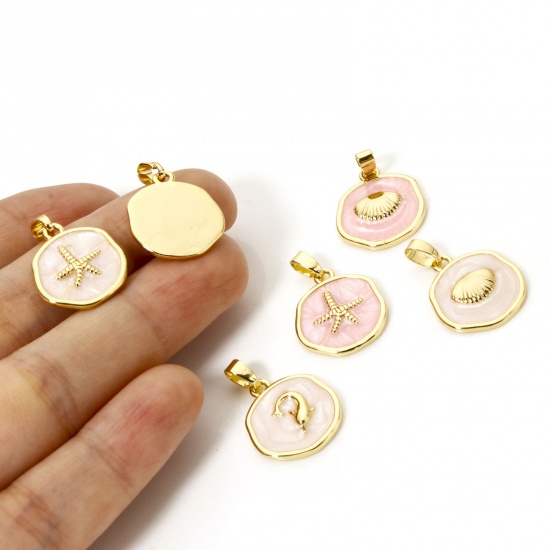 Imagen de 2 Unidades Latón Colgantes Charms Oro Real Chapado Irregular Esmalte 22mm x 15mm