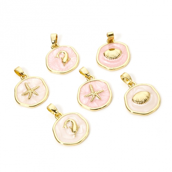 Imagen de 2 Unidades Latón Colgantes Charms Oro Real Chapado Irregular Esmalte 22mm x 15mm