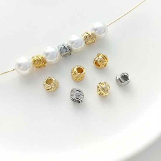 Picture of Eco-friendly Brass Beads For DIY Jewelry Making Real Gold Plated Irregular Wrapped About 6mm x 5mm, Hole: Approx 2.5mm