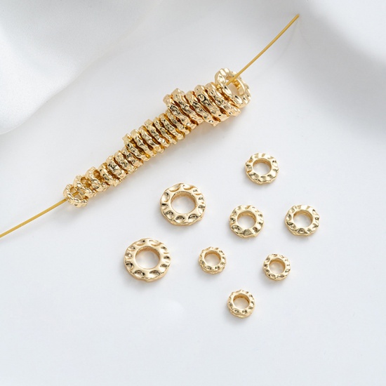 Picture of Eco-friendly Brass Hammered Spacer Beads For DIY Bracelet Jewelry Making Findings 14K Real Gold Plated Flat Round