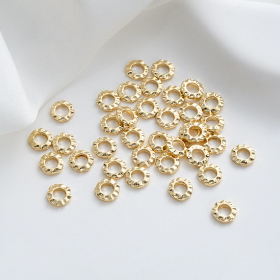 Picture of Eco-friendly Brass Hammered Spacer Beads For DIY Bracelet Jewelry Making Findings 14K Real Gold Plated Flat Round