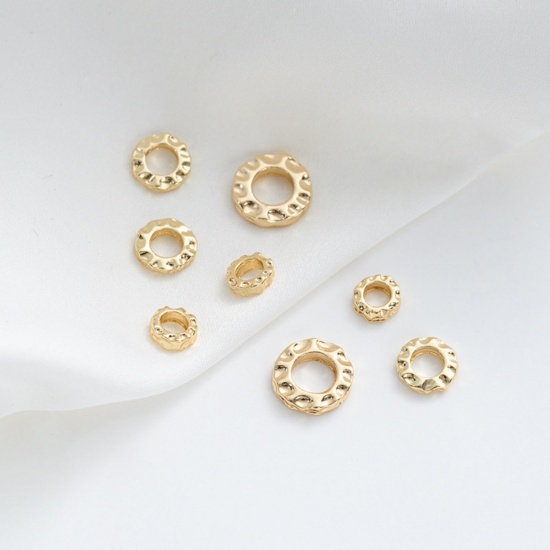 Picture of Eco-friendly Brass Hammered Spacer Beads For DIY Bracelet Jewelry Making Findings 14K Real Gold Plated Flat Round