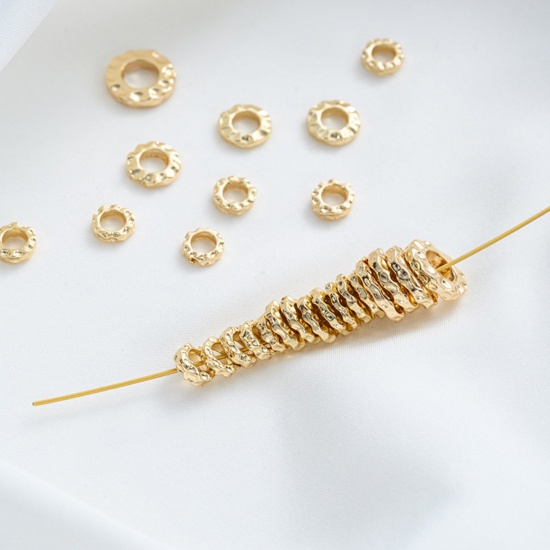 Picture of Eco-friendly Brass Hammered Spacer Beads For DIY Bracelet Jewelry Making Findings 14K Real Gold Plated Flat Round