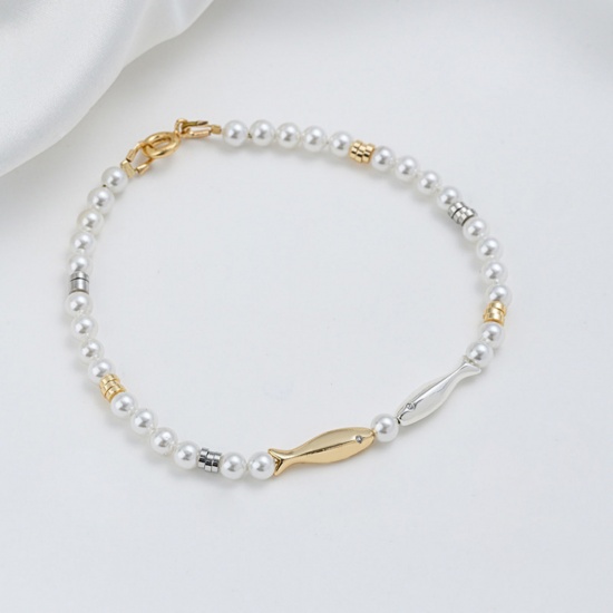 Picture of Eco-friendly Brass Ocean Jewelry Beads For DIY Jewelry Making Real Gold Plated Fish Animal Clear Cubic Zirconia About 15.8mm x 4.2mm, Hole: Approx 4mm
