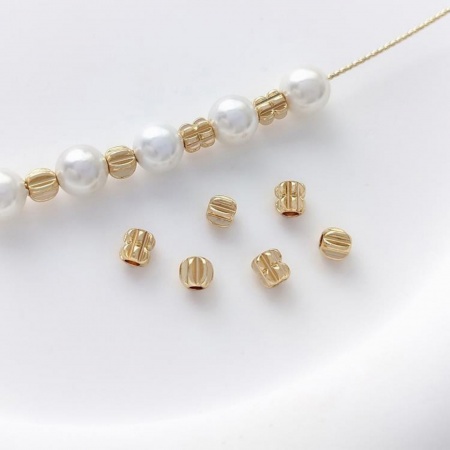 Eco-friendly Brass Beads For DIY Jewelry Making 14K Real Gold Plated Round Stripe