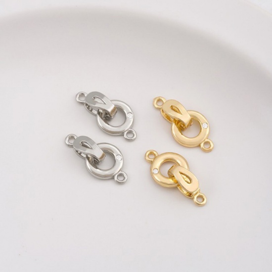 Picture of Eco-friendly Brass Connectors Clasp Round Real Gold Plated Clear Cubic Zirconia 19mm x 10mm