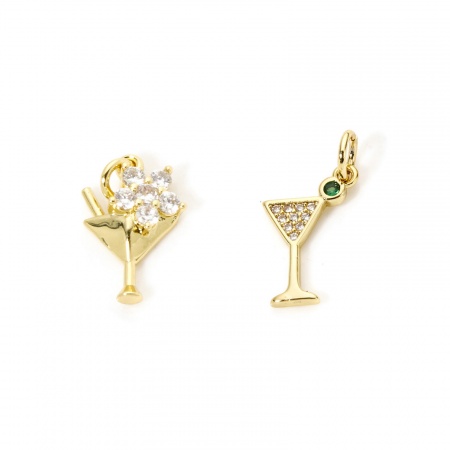 2 PCs Eco-friendly Brass Charms 18K Real Gold Plated Wine Glass