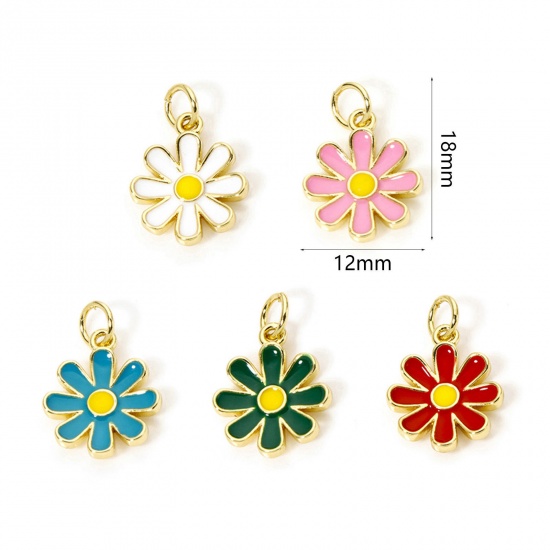 Изображение 2 PCs Eco-friendly Brass Charms 18K Real Gold Plated Multicolor Daisy Flower Enamel 18mm x 12mm